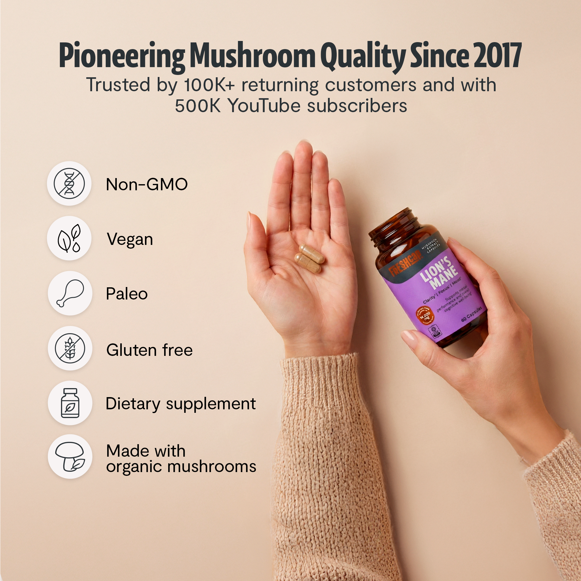 Organic Lion's Mane Capsules | FreshCap Mushrooms