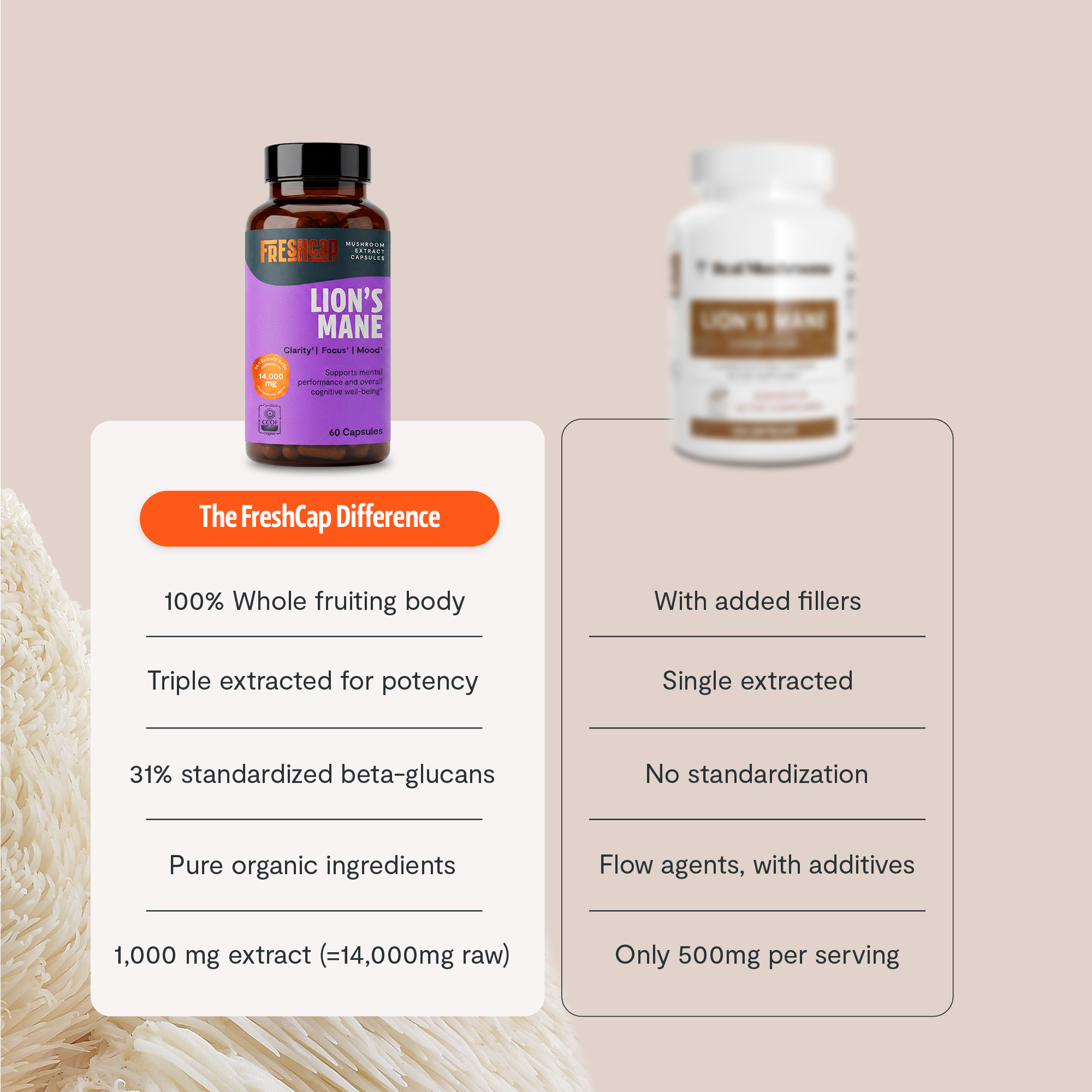 Organic Lion's Mane Capsules | FreshCap Mushrooms