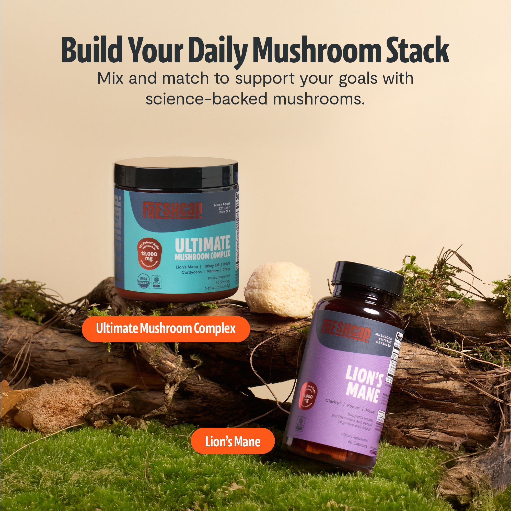 Organic Lion's Mane Capsules | FreshCap Mushrooms