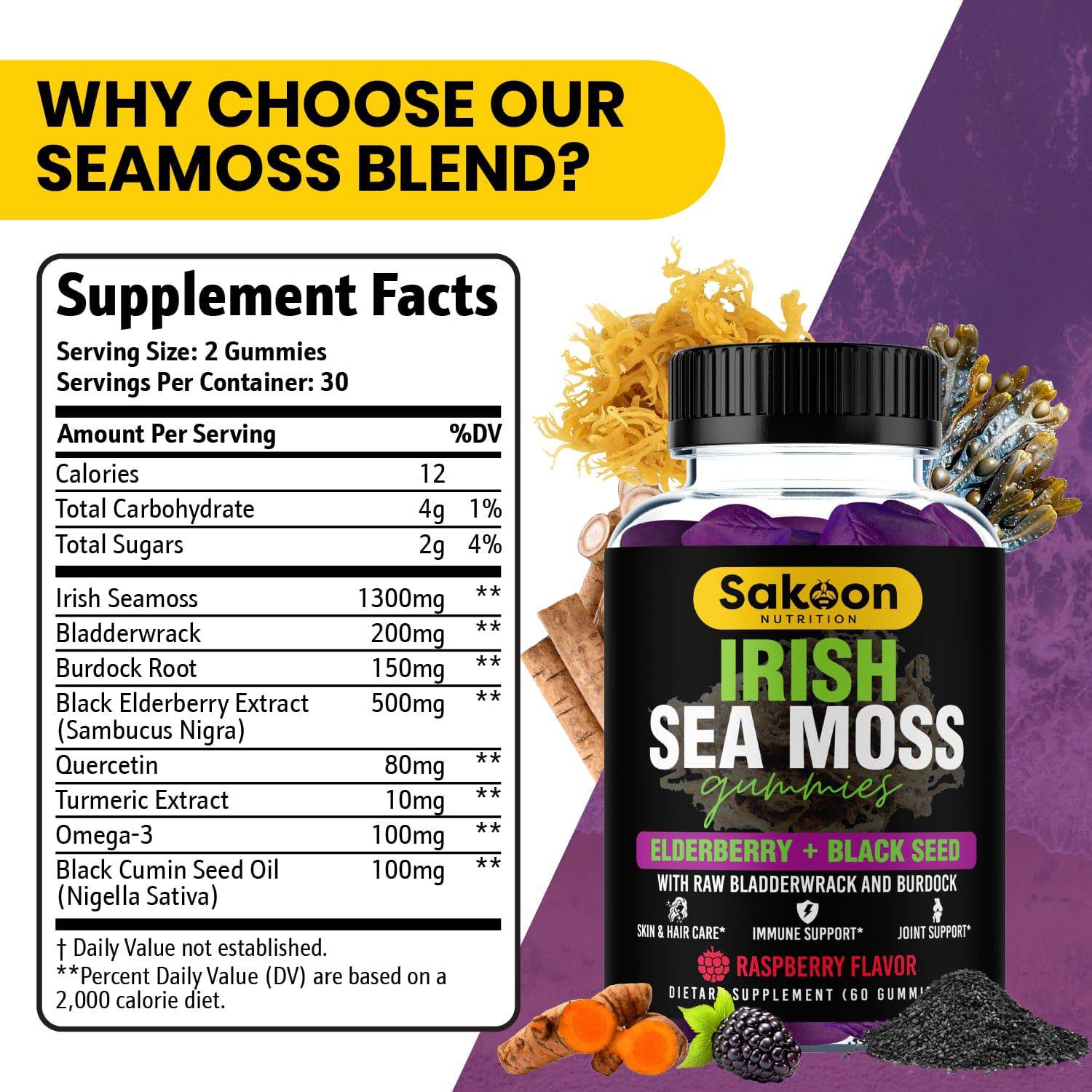 Irish Sea Moss Gummies With Elderberry & Black Seed Oil